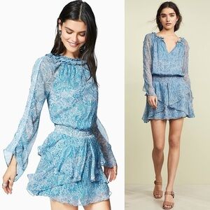 RAMY BROOK Silk Floral Paisley Long Sleeve Ruffle Tier Smock Waist‎ Mini Dress S